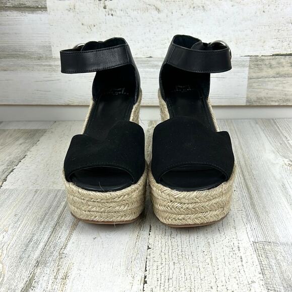 Marc Fisher Women’s 9 Black Leather Suede Buckle Platform Espadrille Sandals NEW - Picture 3 of 10